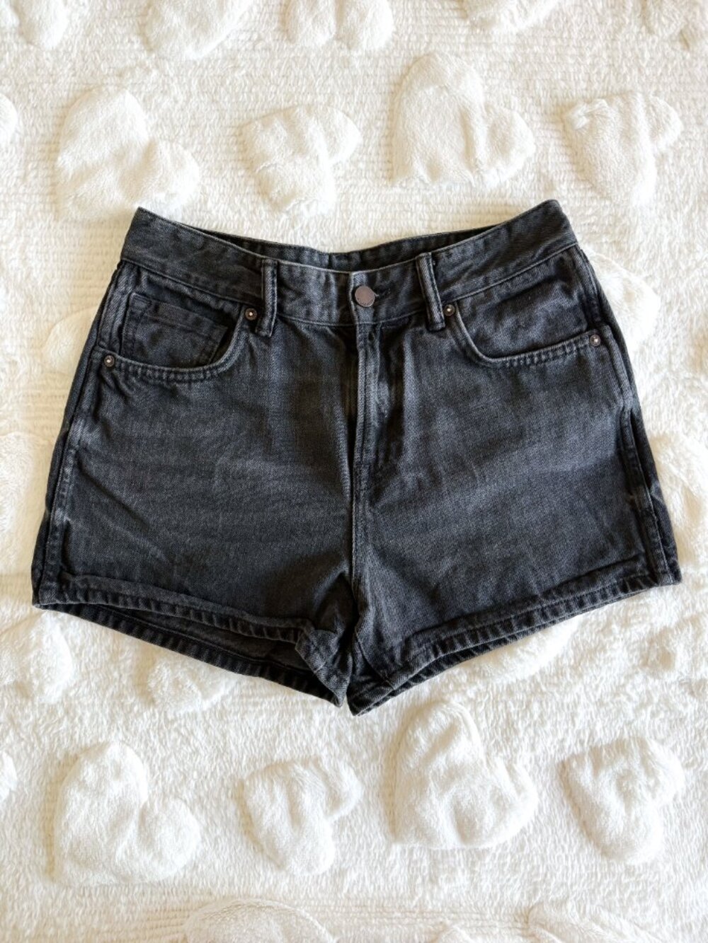 AllSaints Womens High Waist Denim Shorts Washed Black Charcoal Size W28